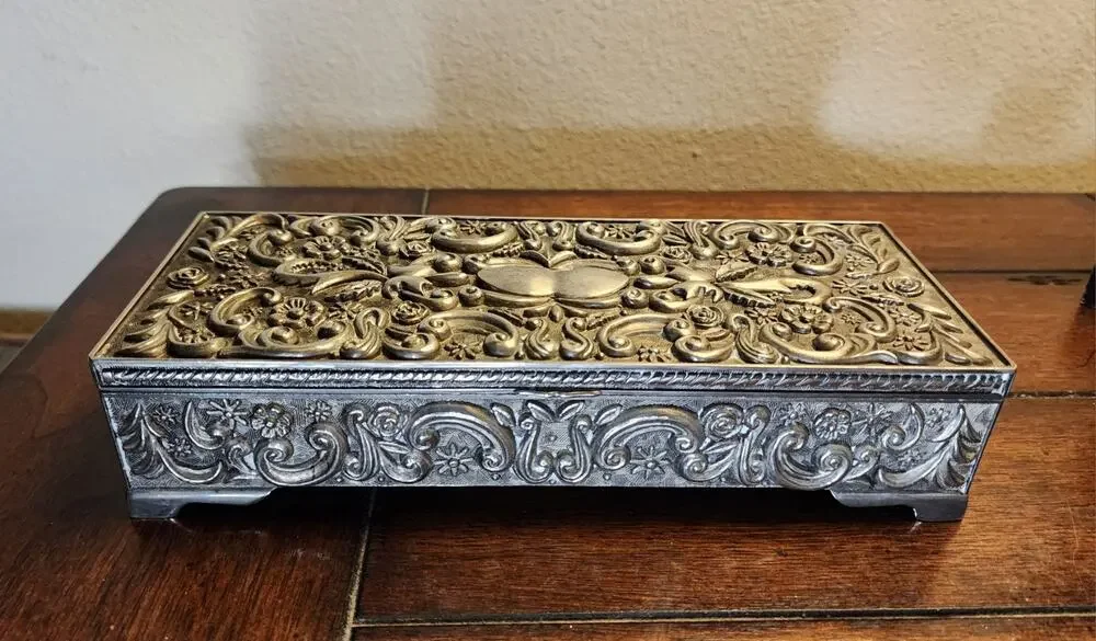 Vintage Godinger Silver Plated Jewelry Box 1992 Baroque Floral Design 9